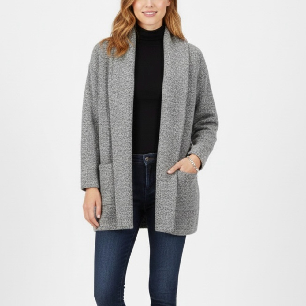 ZARA Shawl Collar Oversized Longline Open Front Cardigan Sweater Gray L